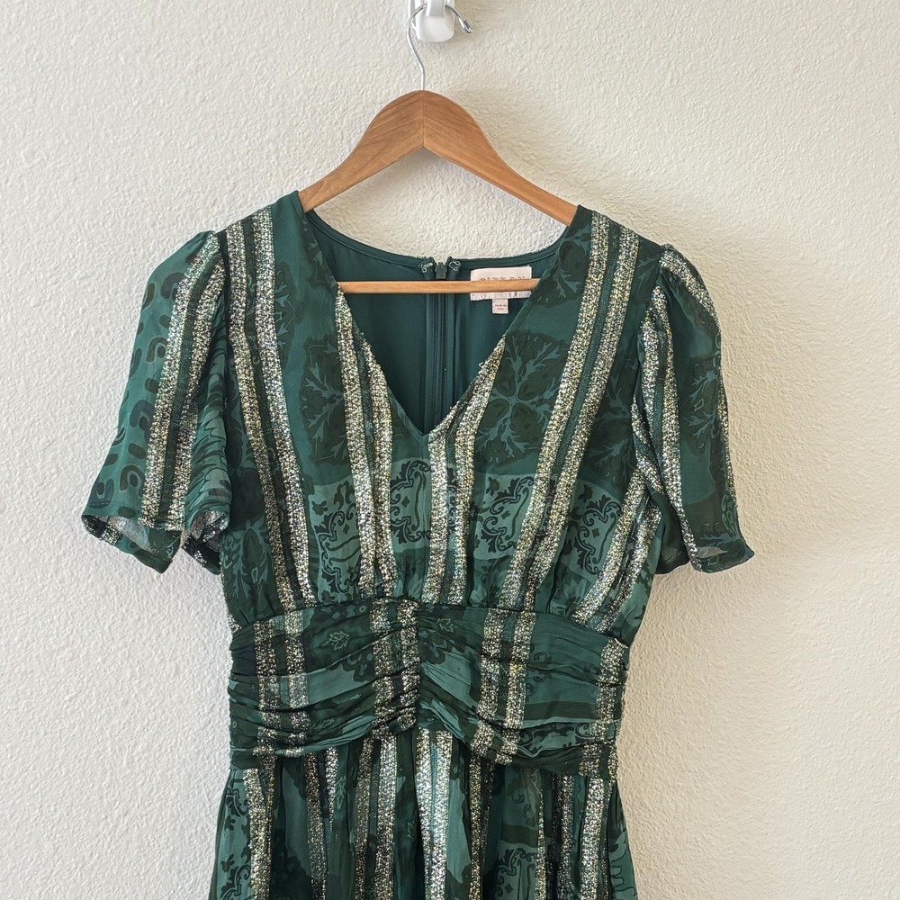 Ciebon Green Spakle Dress Womens‎ S Ruched Fit Flare Midi Cocktail Formal - Picture 3 of 11